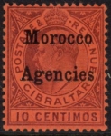 Morocco Agencies -  'Gibraltar'  SG.18 10c dull purple/red. M/M
