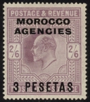 Morocco Agencies -  'Spanish'  SG.121  3p on 2s6d  pale dull purple. lightly mounted mint.