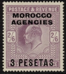 Morocco Agencies -  'Spanish'  SG.121  3p on 2s6d  pale dull purple.  mounted mint.
