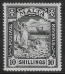 1919  Malta  SG.96  10s black  perf 14. watermark multi-crown CA .  mounted mint.