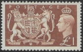 1951 SG.512  £1.00 brown U/M (MNH)