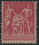 1900 France SG.285 50c carmine TI (N under B) lightly mounted mint.