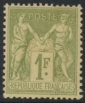 1884 France SG.241 1F deep Olive Green TII (N under U) lightly mounted mint.