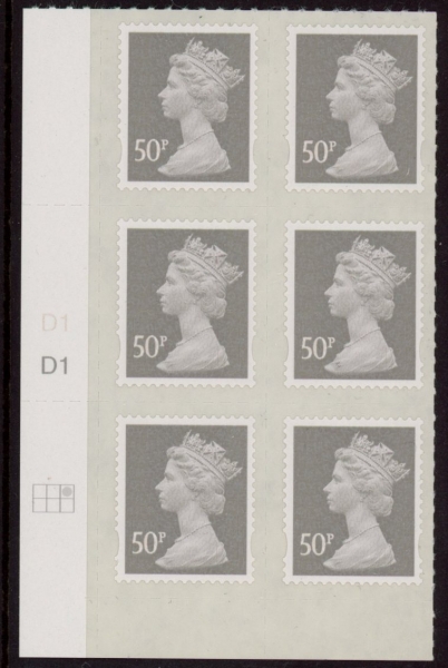 U2911 50p Grey 2B 'MAIL' cyld. D1 D1 grid position R1 C3 DLR U/M (MNH) U2911 50p Grey 2B 'MAIL' cyld. D1 D1 grid position R1 C3 DLR U/M (MNH)