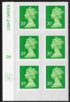 U2924 20p Green M15L Cyld. D2  grid position R3 C2  DLR  U/M (MNH)
