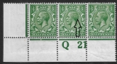 KGV. ½d dp.green. Royal Cypher. N14(2) control Q21 with unlisted variety 'curl in hair' Perf M/M