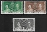 1937  Nyasaland  SG.229  Coronation  set 3 values  U/M (MNH)