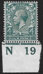 King George V  4d grey-green  Royal Cypher. control N19 imperf M/M