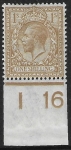 KGV.  1/- bistre brown  Royal Cypher. Control I16 imperf M/M