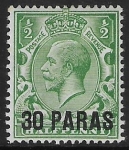 1921 British Levant  SG.41  30pa on ½d green. mounted mint.