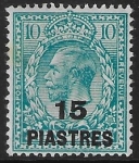 1921 British Levant  SG.46  15pi on 10d turquoise blue. mounted mint.