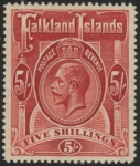 1912 Falkland Islands - SG.67  5/-  deep rose-red mounted mint