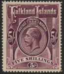 1916 Falkland Islands  SG.67b  5/- maroon.  mounted mint