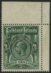 1923 Falkland Islands - SG.80 3/- slate green. Wmk Script CA U/M (MNH).