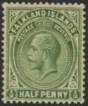 1925 Falkland Islands - SG.73a  ½d green. wmk. multi script CA.  mounted mint.