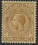 1921 Falkland Islands - SG.79  1/- deep ochre. wmk. multi script CA.  U/M (MNH)