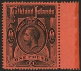 1914 Falkland Islands - SG.69  £1  black/red. mounted mint.