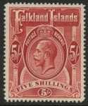 1912 Falkland Islands - SG.67  5/-  deep rose-red mounted mint