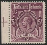 1916 Falkland Islands - SG.67b  5/-  maroon  U/M (MNH)