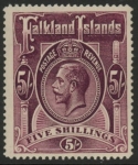 1916 Falkland Islands - SG.67b  5/-  maroon. mounted mint