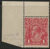 1920  Australia  SG.21ch  1d carmine. var. secret mark + Q for O in Postage. U/M (MNH)