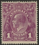 1922 Australia  SG.57b 1d red-violet.  Perf 14 mounted mint.