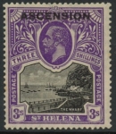 1922 Ascension KGV  SG.8   3s black & violet.  stamp of  St Helena overprinted 'Ascension'  U/M (MNH)