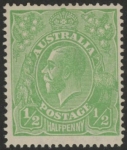 1918  Australia  SG.48a ½d green variety 'thin 1 in fraction on right. mounted mint