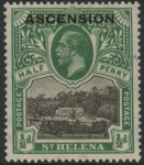 1922 Ascension KGV  SG.1  ½d  black & green. stamp of  St Helena overprinted 'Ascension' . M/M