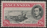 1944 Ascension  SG.45c  2/6d black & deep carmine. perf 13 mounted mint.