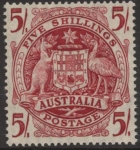 1951 Australia  SG.224ab   5/-  claret - 'thin paper'  U/M (MNH)