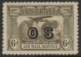 1931 Australia  SG.139a  6d sepia 'AIR' overprinted 'OS'. U/M (MNH)