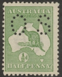 1914 Australia  SG.O16 ½d green die I 'OS' perfin U/M (MNH)