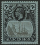 1924 Ascension KGV SG20b 3/- grey-black & black/blue  'torn flag'  mounted mint.