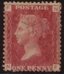 SG.43 1d rose red. corner letters 'NF' Plate 186  mint Original Gum