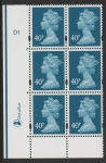 Y1711 (U385) 40p turuoise blue. DLR Cyld. D1 no dot. phos D1 blue fluor. U/M (MNH)