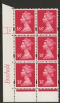 Y1698 (U372)  38p rosine  2B Enschede Cyl. 3  no dot blue fluor perf RE 2mm varnished bands.U/M (MNH)