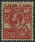 1929 Falkland Islands - SG.125  10/- carmine/emerald   M/M