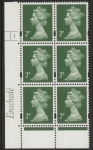 Y1668 (U85C) 2p deep green. 2B  Enschedé. 2mm varnished bands PVA White back. Cyld. 1 no dot. blue fluor U/M (MNH)