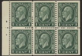 1933 Canada  SG.319a  1c green booklet pane of 6  U/M (MNH)