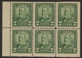 1928  Canada  SG.276a  2c green booklet pane of 6  U/M (MNH)