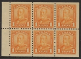 1928  Canada  SG.275a  1c orange  booklet pane of 6  U/M (MNH)