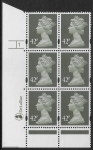 Y1715 (U395)  42p deep olive-grey  2B  DLR.  Cyl.1 phos 47 no dot. blue fluor U/M (MNH)