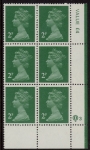 X1000 (UG4)  Questa 2p TI  Perf 14 emerald green. FCP Cyld. Q3 row 20 U/M (MNH)