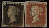 SG.2 & SG.7 1d black & 1d red  4 margins Plate 5 Letters 'ME'  matched pair  fine used.