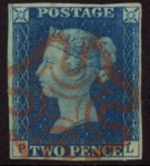 SG.5 2d  blue 4 margins Letters 'PL' cancelled red MX fine used.