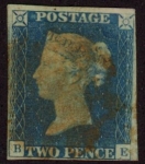 SG.5 2d  blue 4 margins (close)Letters 'BE' cancelled red MX fine used.