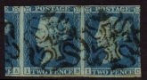 SG.14f  2d  blue  Pair  Letters 'IB IC' 12 in MX fine used.
