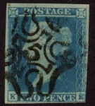 SG.14f  2d  blue Letters 'KE'  5 in MX fine used.