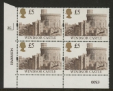 UK16 (SG.1614) £5  cylinder Block of 4 cylinder 2C Harrison  U/M (MNH)